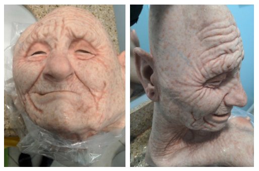 逮捕当時、容疑者の車両から見つかった老人の仮面。［写真　米国司法省］
