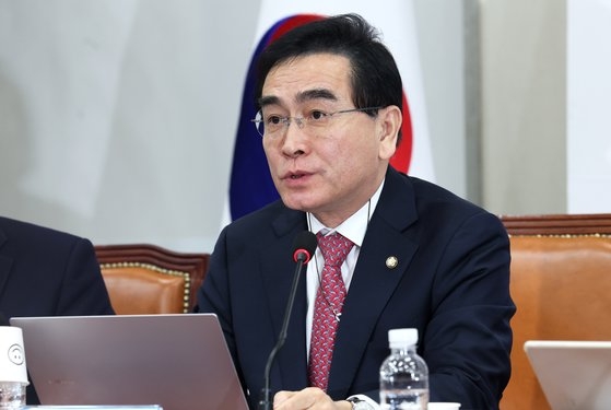 韓国与党「国民の力」の太永浩（テ・ヨンホ）最高委員が発言している。［中央フォト］