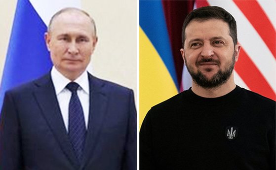 ロシアのプーチン大統領（左）とウクライナのゼレンスキー大統領（右）。