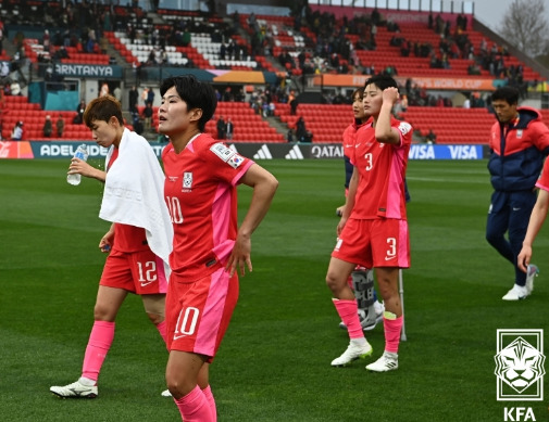 ３０日に行われた２０２３女子サッカーＷ杯１次リーグ第２戦でモロッコ代表に０－１で敗れた韓国代表。　［写真＝ＫＦＡ］