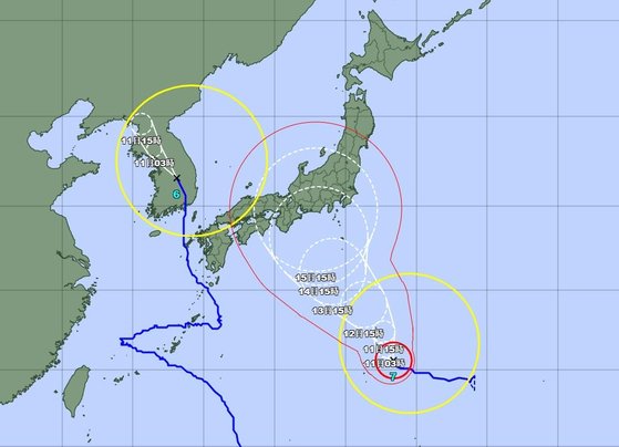 日本気象庁の台風予想進路図