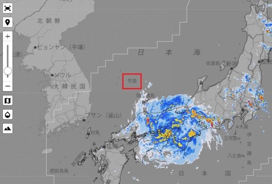 独島を日本の領土と表記した日本気象庁の気象図。［フェイスブック　キャプチャー］