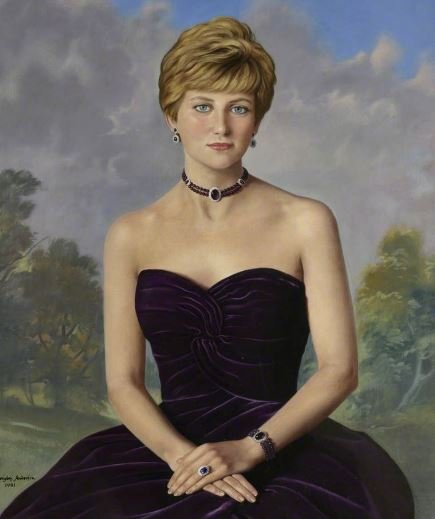 紫色のドレスを着た故ダイアナ妃の肖像画。１９９１年に描かれた。［英国ロイヤルマスデン財団のホームページ　キャプチャー］
