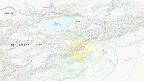 中国新疆自治区でマグニチュード（Ｍ）７の地震が発生した。［写真　米国地質調査所公式サイト　キャプチャー］