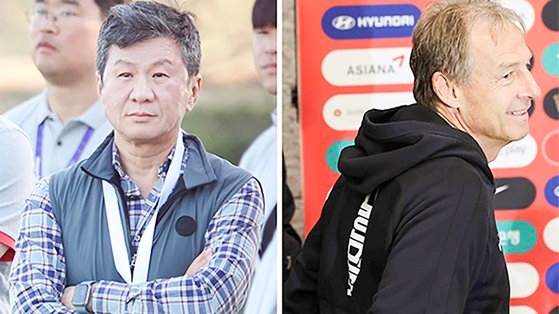 鄭夢奎（チョン・モンギュ）大韓サッカー協会（ＫＦＡ）会長（左）、クリンスマン韓国代表監督（右）