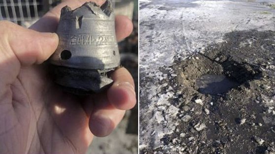 ロシアがウクライナ攻撃に使用した武器にハングルで「スンタジ－２シン」と書かれている。［セルゲイ・ボルピノフ・ハルキウ警察局捜査局長　フェイスブック　キャプチャー］