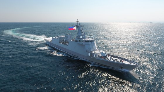 現代重工業が建造したフィリピン海軍の最新鋭護衛艦「ホセ・リサール（Ｊｏｓｅ　Ｒｉｚａｌ）」。［写真　聯合ニュース］