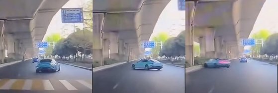 先月３１日、中国湖北省武漢で発生したシャオミ電気自動車「ＳＵ７」試乗車の事故　［ユーチューブ　キャプチャー」