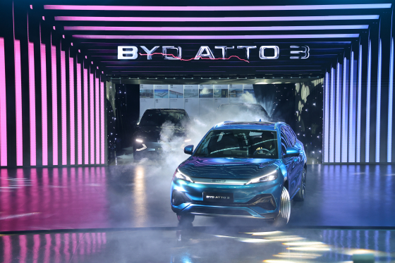 １６日、ＢＹＤ（比亜迪）コリアが公開したＳＵＶ（スポーツ用多目的車）「ＡＴＴＯ　３」の外観。［聯合ニュース］