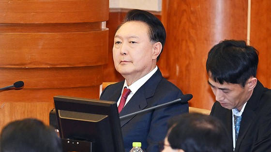 １月２３日午後、韓国の尹錫悦（ユン・ソクヨル）大統領がソウル鍾路区（チョンノグ）憲法裁判所で開かれた弾劾審判第４回弁論期日に出席している。［写真　ニュース１］