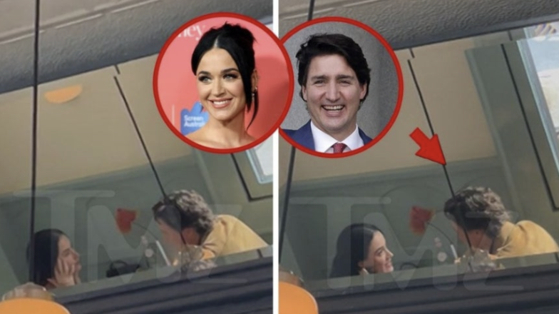   米国芸能メディアが公開したカナダのジャスティン・トルドー前首相と米国ポップスターのケイティ・ペリーの夕食写真。［TMZ公式サイト キャプチャー］