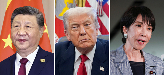 （左から）習近平中国国家主席、ドナルド・トランプ米国大統領、高市早苗首相。