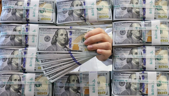 ソウルのハナ銀行偽変造対応センターで銀行関係者がドルを整理している。［写真 ニュース1］
