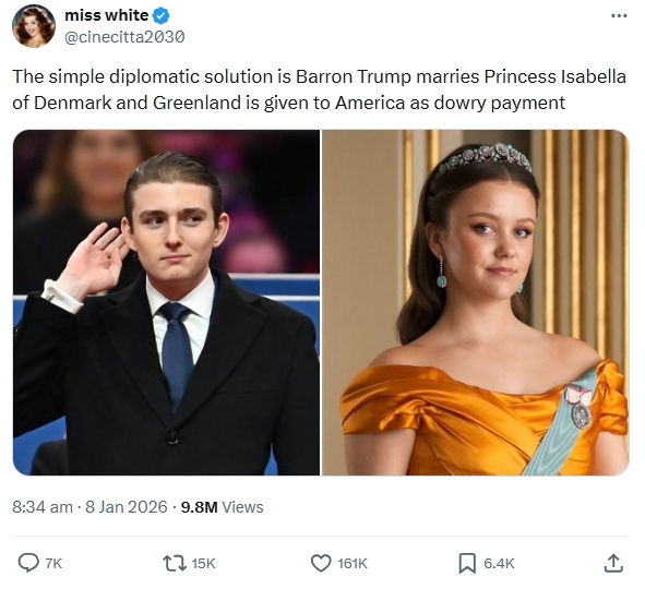   トランプ大統領の息子とデンマーク王女 ［写真 sns］