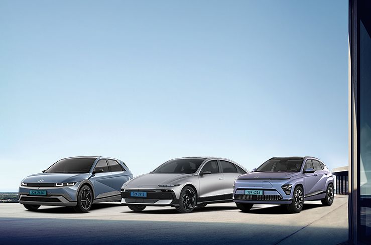 左からアイオニック5、アイオニック6、コナ・エレクトリック。 ［写真 現代車グループ］