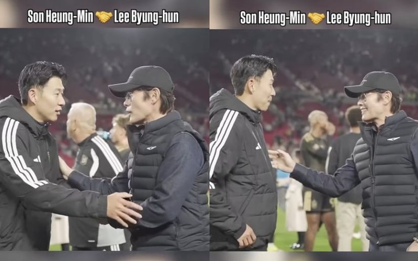 ロサンゼルスFCの孫興慜（ソン・フンミン、左）と俳優のイ・ビョンホン。［写真 MLS公式インスタグラム キャプチャー］