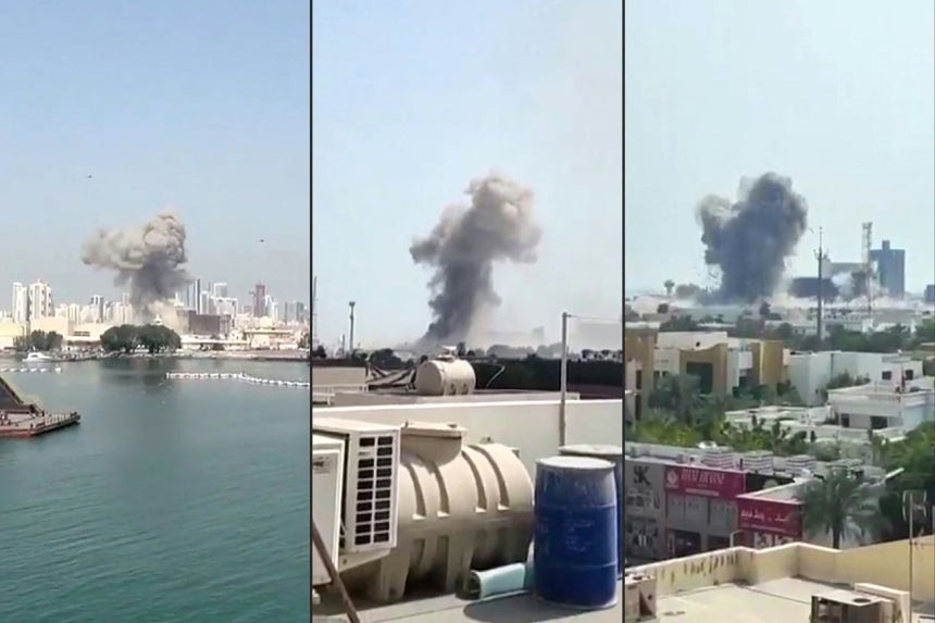 SNSに投稿されたバーレーン国内の米軍基地に対するイランの攻撃場面。バーレーン当局は米国とイスラエルの攻撃に対する報復次元のイランのミサイル攻撃でバーレーン国内の米海軍第5艦隊司令部中心部が打撃を受けたと明らかにした。［写真 AFP＝聯合ニュース］