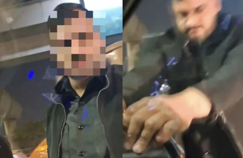車のサイドミラーを掴んで激しく揺さぶる男。［JTBC「事件班長」の放送画面キャッチコピー］
