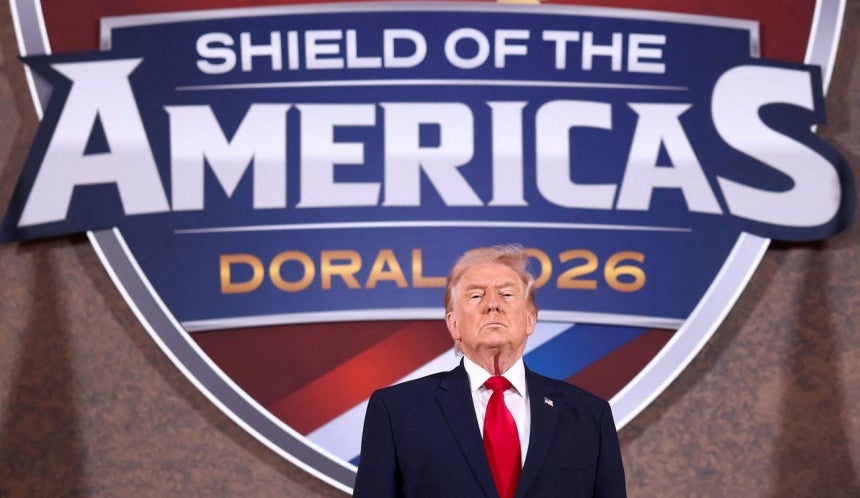7日（現地時間）、米フロリダ州マイアミで開催された「アメリカの盾」首脳会議に出席したトランプ米大統領 ［ロイター＝聯合ニュース］