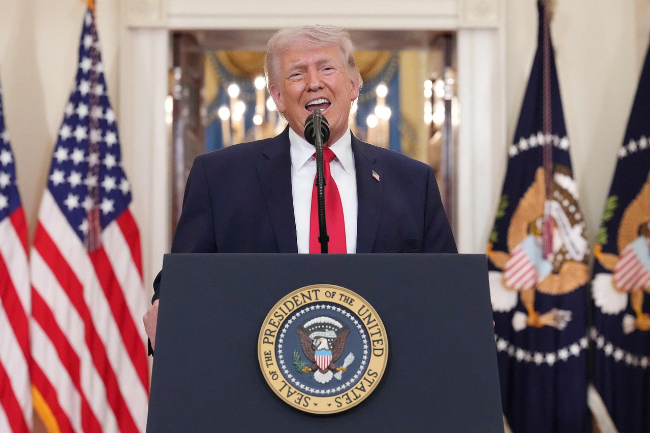 ドナルド・トランプ米大統領が1日（現地時間）、ワシントンDCのホワイトハウスで国民向け演説を行っている。AFP＝聯合ニュース