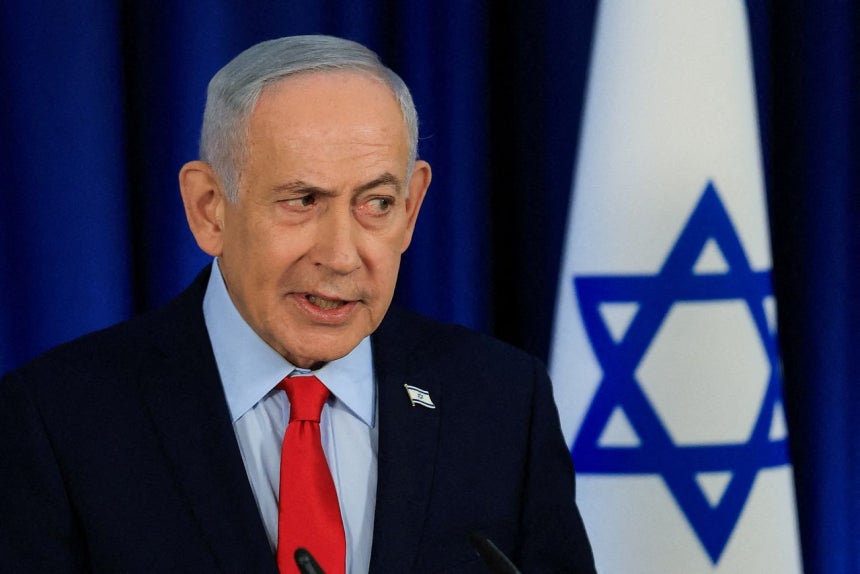 イスラエルのベンヤミン・ネタニヤフ首相が19日（現地時間）、エルサレムで開かれた記者会見で発言している。ロイター＝聯合ニュース