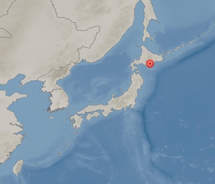 27日午前5時24分ごろ、北海道・旭川市の南南東143キロの地点で、マグニチュード（M）6.1の地震が発生した。［韓国気象庁］