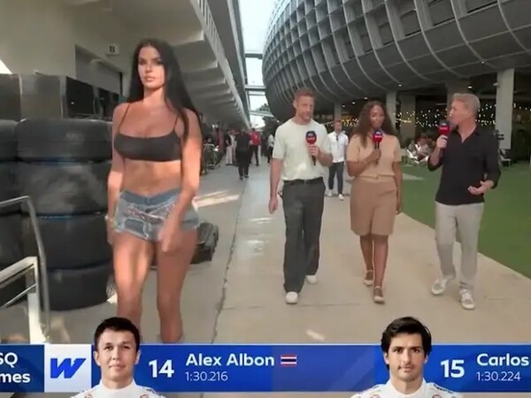   F1生中継中にセクシーインフルエンサーを追いかけるカメラ。［写真 SNS］