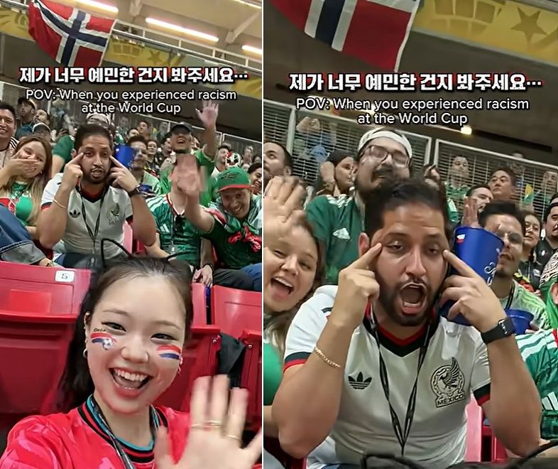 12日にメキシコのグアダラハラスタジアムで開かれた韓国とチェコの試合を観覧したユーチューバー「イノニャン」が公開した動画。［ユーチューブ キャプチャー］