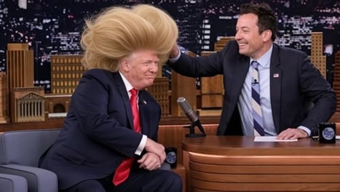  トランプ大統領のふさふさした髪を風刺するAI画像。［写真 SNS］