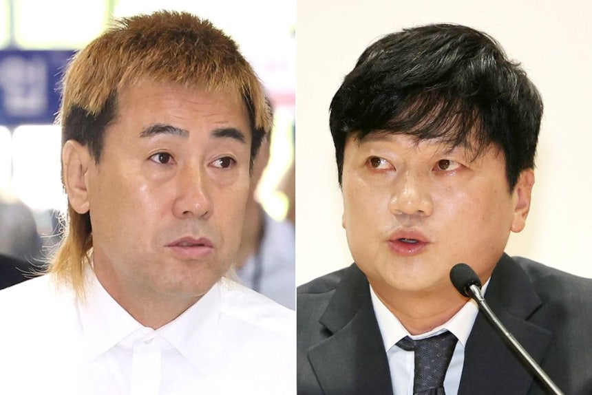 金秉址（キム・ビョンジ）大韓サッカー協会副会長（左）、パク・ムンソン・サッカー解説委員 ［聯合ニュース・ニュース1］