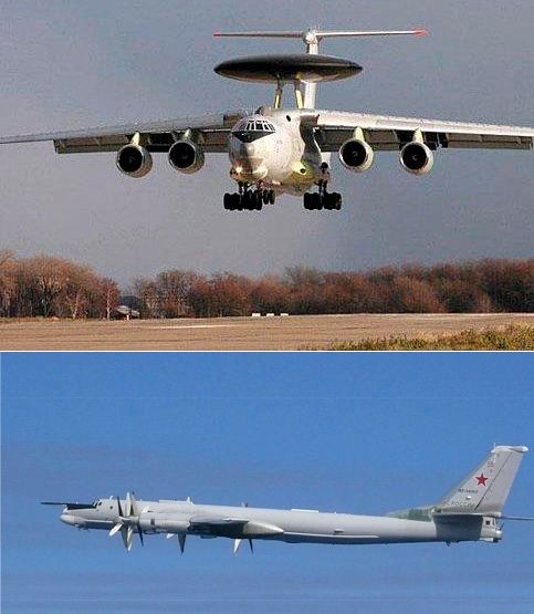 A-50早期警戒管制機（上）とTu-95長距離爆撃機。［聯合ニュース］