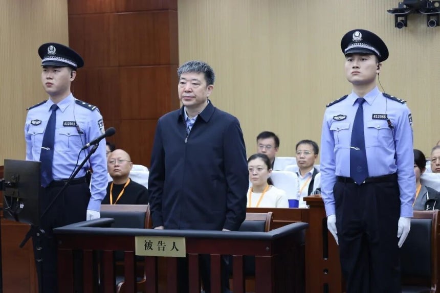 懲役14年を言い渡された中国・武漢市の周先旺前市長。［写真 CCTVオンライン網 キャプチャー］