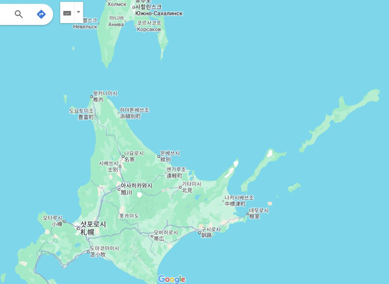 ロシアが爆撃訓練を予告した北方領土（南クリル諸島の4島） ［写真 グーグルマップ］