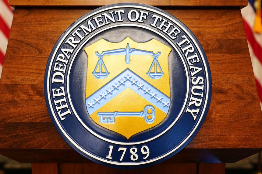 米ワシントンDCの財務省庁舎の紋章［写真 AP＝聯合ニュース］