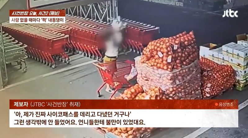   知人の飼い犬を地面にたたきつける女の姿。［JTBC『事件班長』キャプチャー］