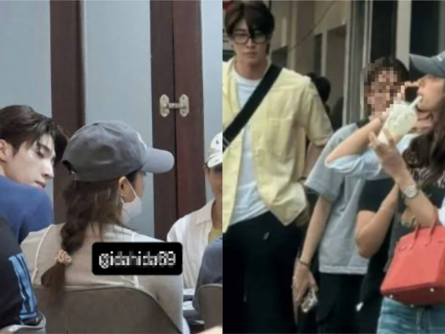   タイの街を歩くBLACKPINKのリサとプンティワット。［SNS キャプチャー］