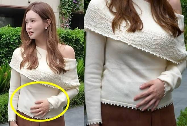   妊娠9カ月なのにお腹が小さいと話題になった女優イ・ダヘ。［SNS キャプチャー］