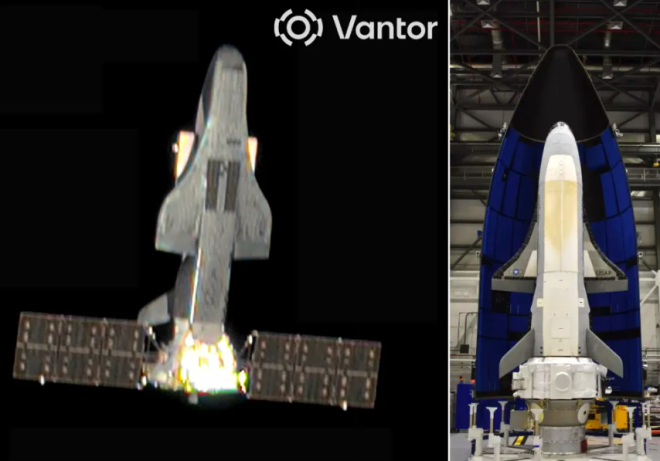  中国の「秘密の宇宙船」（左）と米国の無人再使用型宇宙飛行機の比較。［写真 DIA、米軍提供］